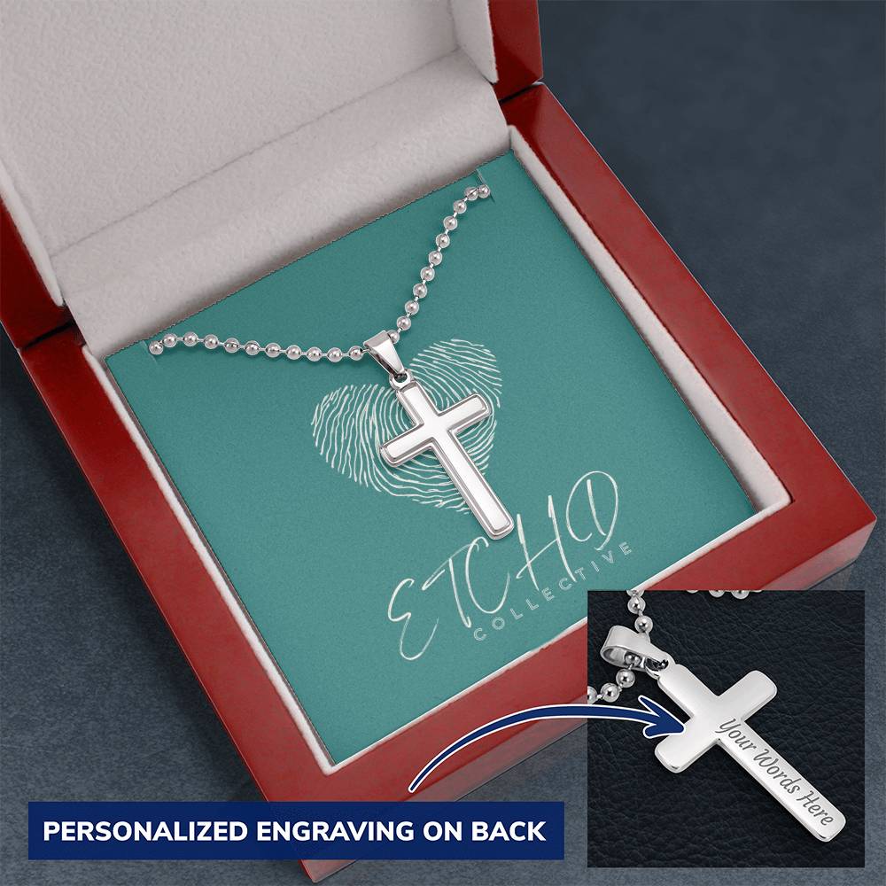 Personalized Cross Necklace Military Ball Style Chain