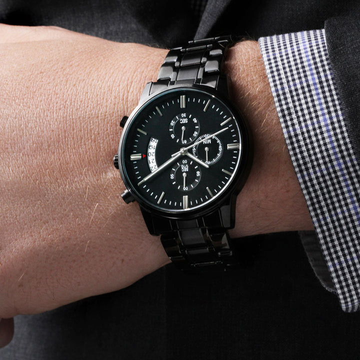 Engraved black chronograph Watch