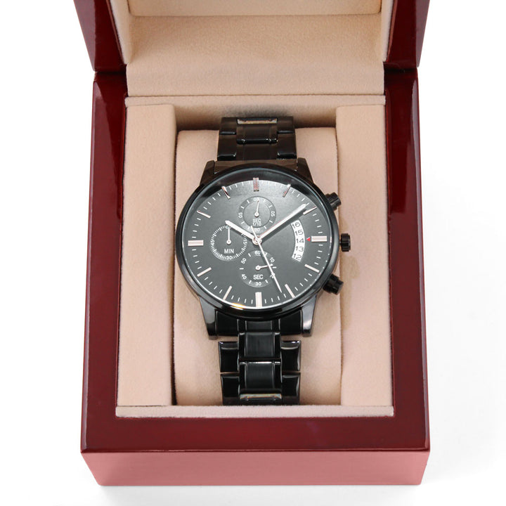 Engraved black chronograph Watch
