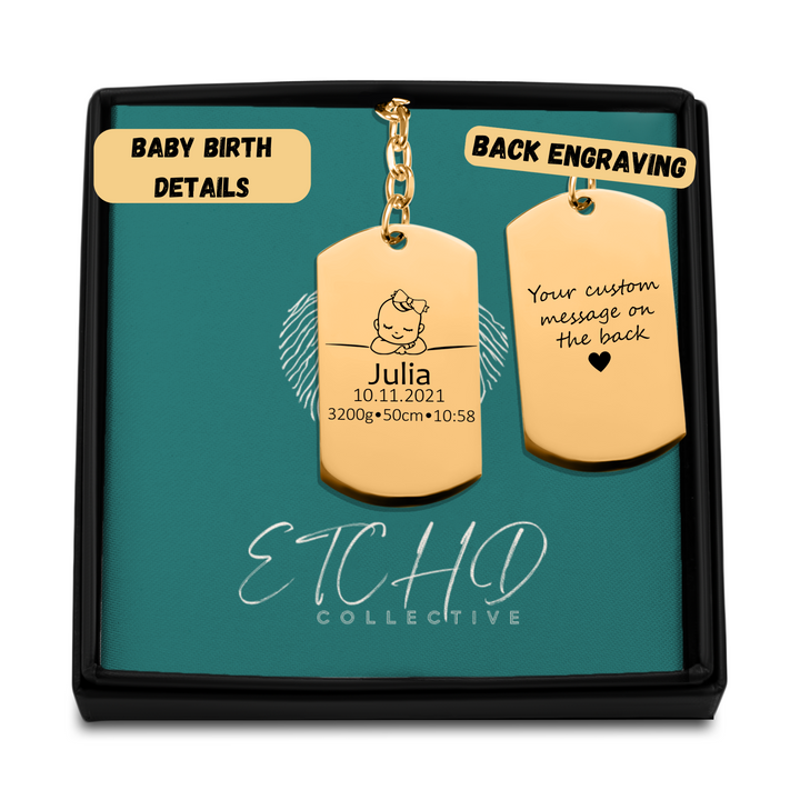 Baby Birth Details Tag Keychain