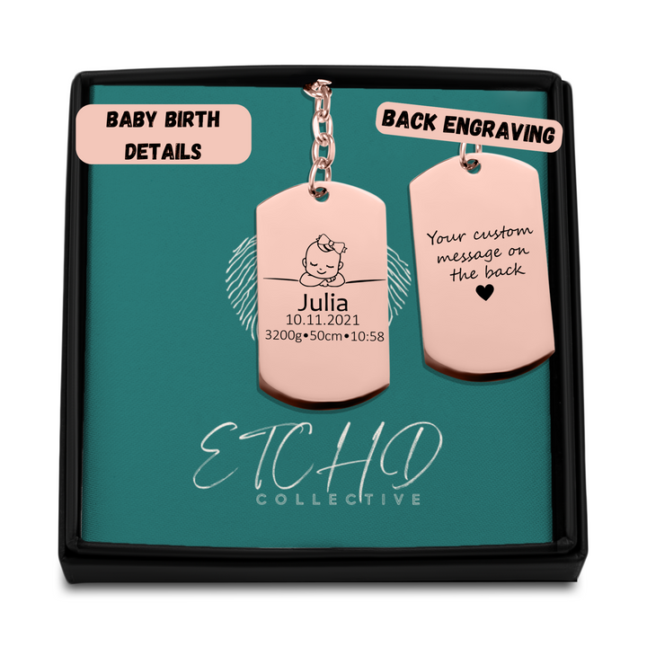Baby Birth Details Tag Keychain