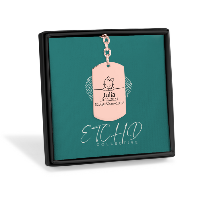 Baby Birth Details Tag Keychain