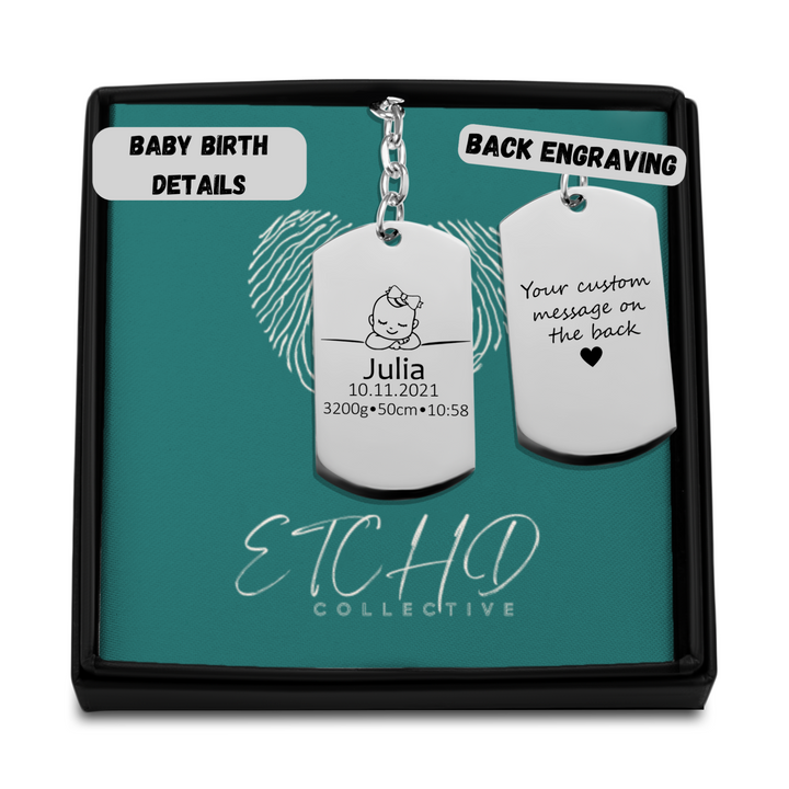 Baby Birth Details Tag Keychain